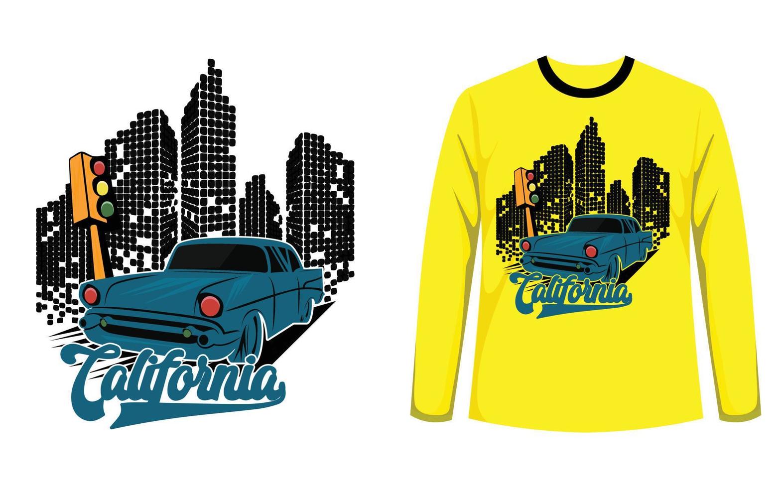 vintage car. California city life. illustration tee print design. sticker, or poster. vector cars typography illustration graphic design for print.