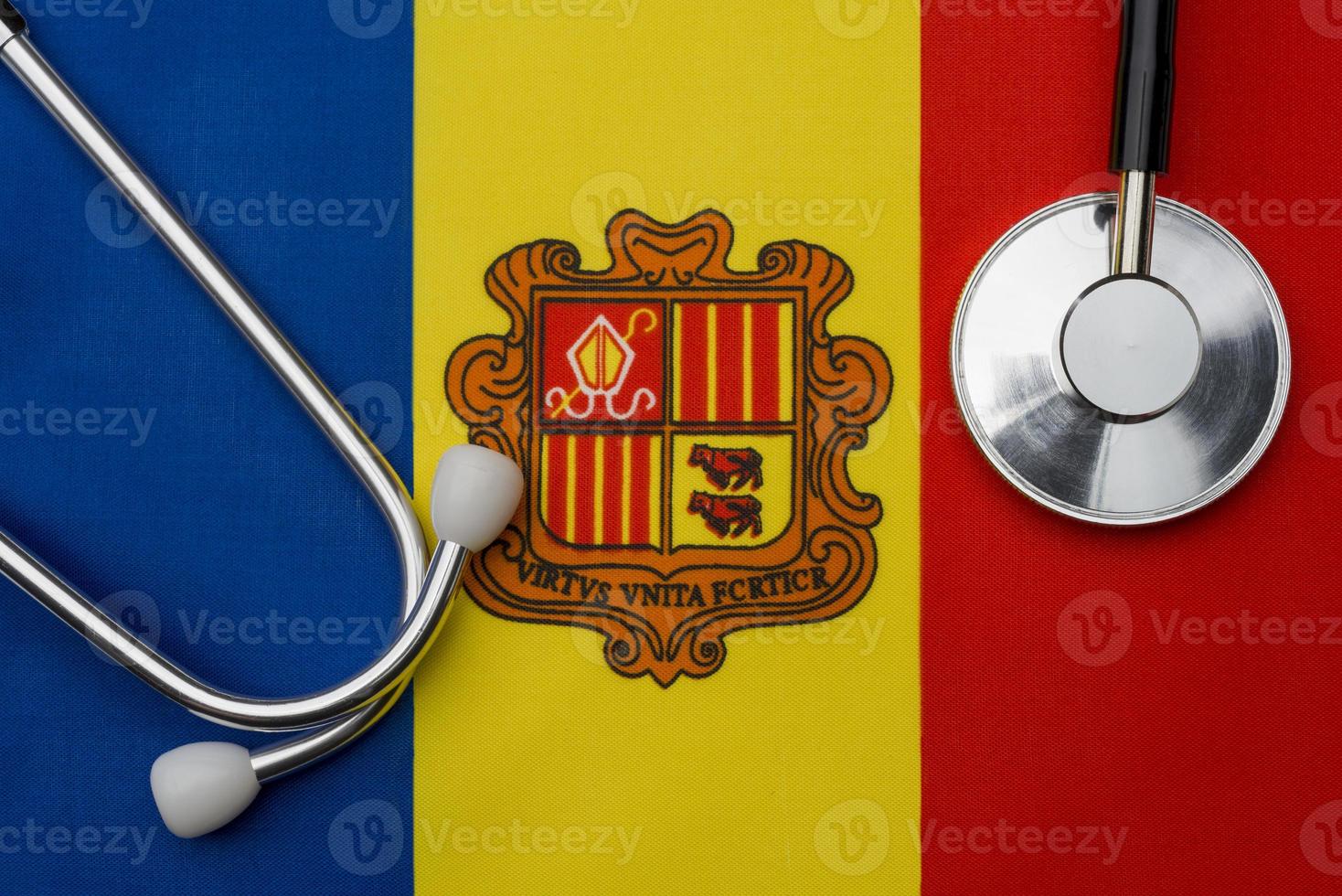 Andorra flag and stethoscope. The concept of medicine. photo