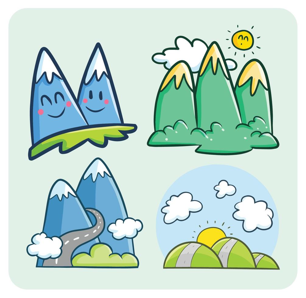 conjunto de ilustración de montañas divertidas vector