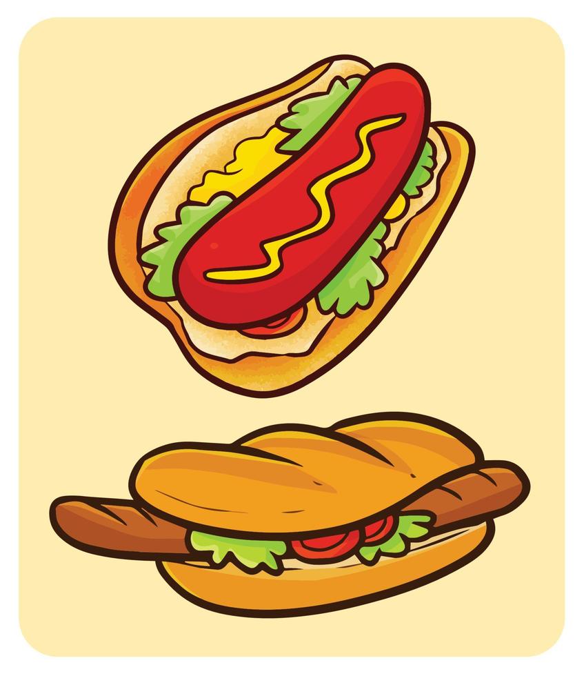 Yummy hot dog cartoon illustration vector