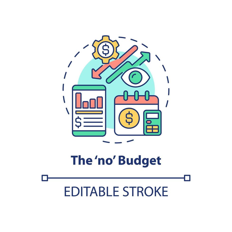 No budget concept icon. Corporate financial planning approach abstract idea thin line illustration. Isolated outline drawing. Editable stroke. Roboto-Medium, Myriad Pro-Bold fonts used vector