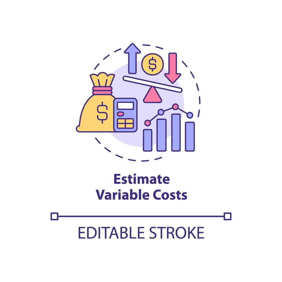 Estimate variable costs concept icon. Proportional growth. Startup budgeting abstract idea thin line illustration. Isolated outline drawing. Editable stroke. Roboto-Medium, Myriad Pro-Bold fonts used vector