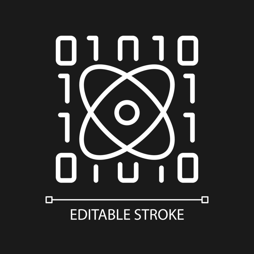 Data mining in science white linear pixel perfect icon for dark theme. Thin line customizable illustration. Isolated vector contour symbol for night mode. Editable stroke. Arial font used