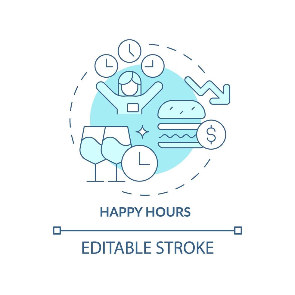 Lowered drinks prices concept icon. Alcohol reduced cost. Discount offers abstract idea thin line illustration. Isolated outline drawing. Editable stroke. Roboto-Medium, Myriad Pro-Bold fonts used vector