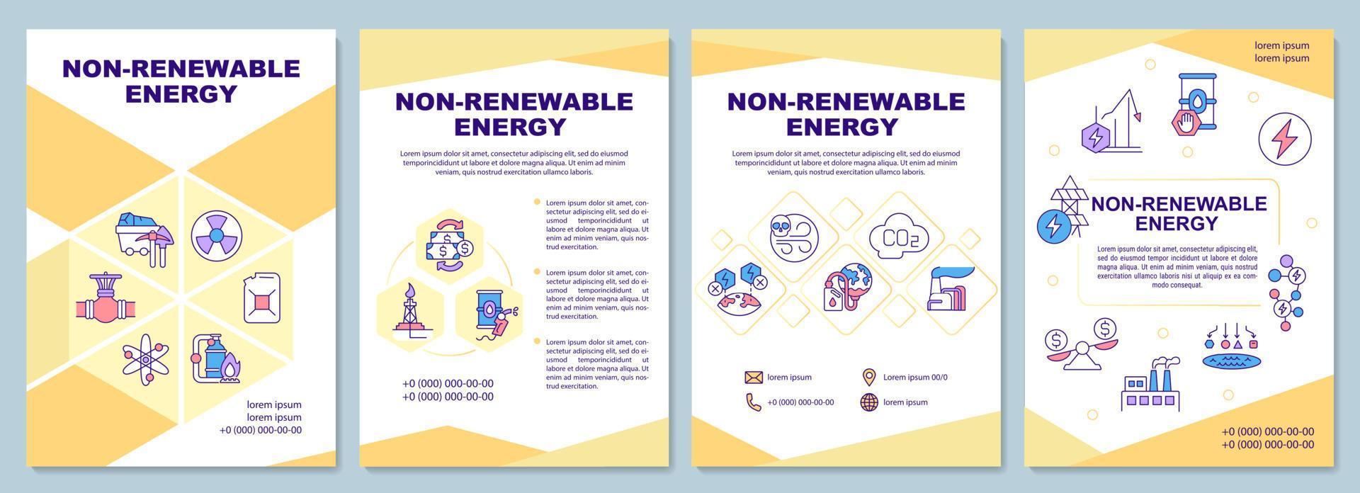 Nonrenewable energy brochure template. Booklet print design with linear icons. Vector layouts for presentation, annual reports, advertisement. Arial-Black, Myriad Pro-Regular fonts used