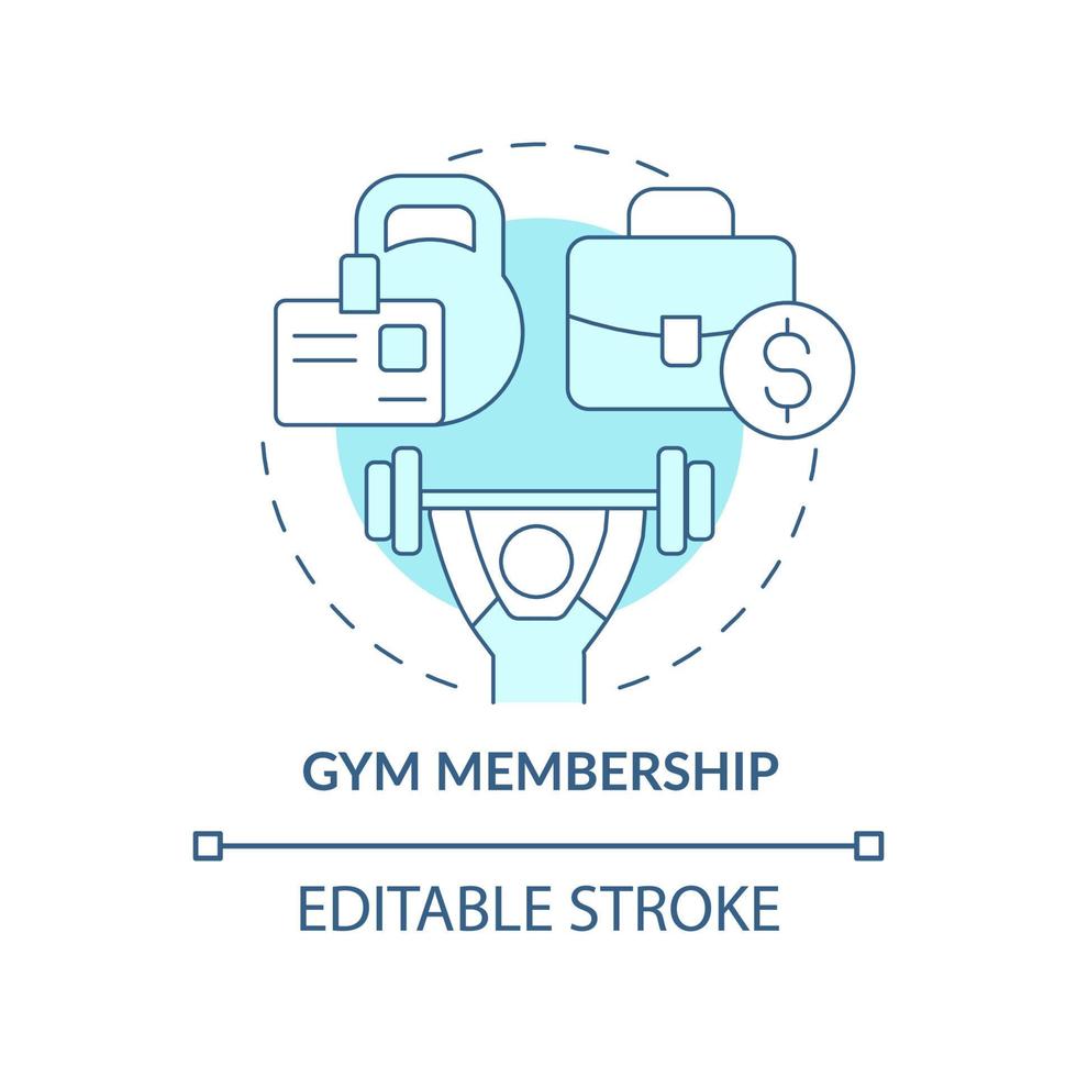 Gym subscription concept icon. Staff physical health care. Fit club pass abstract idea thin line illustration. Isolated outline drawing. Editable stroke. Roboto-Medium, Myriad Pro-Bold fonts used vector