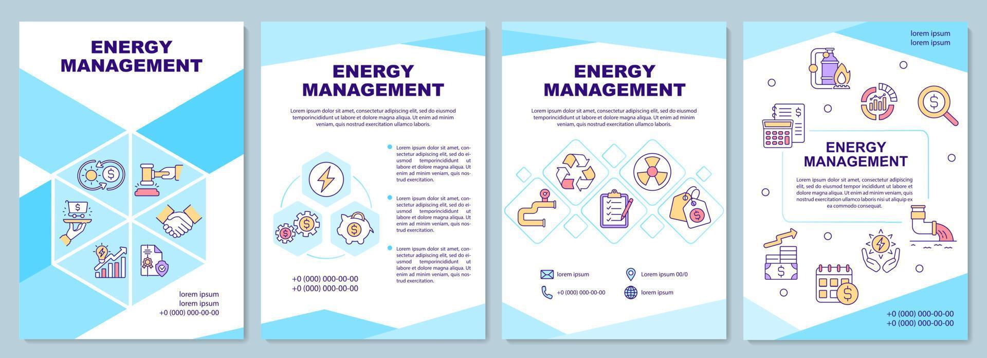 Energy management brochure template. Power resources. Booklet print design with linear icons. Vector layouts for presentation, annual reports, advertisement. Arial-Black, Myriad Pro-Regular fonts used