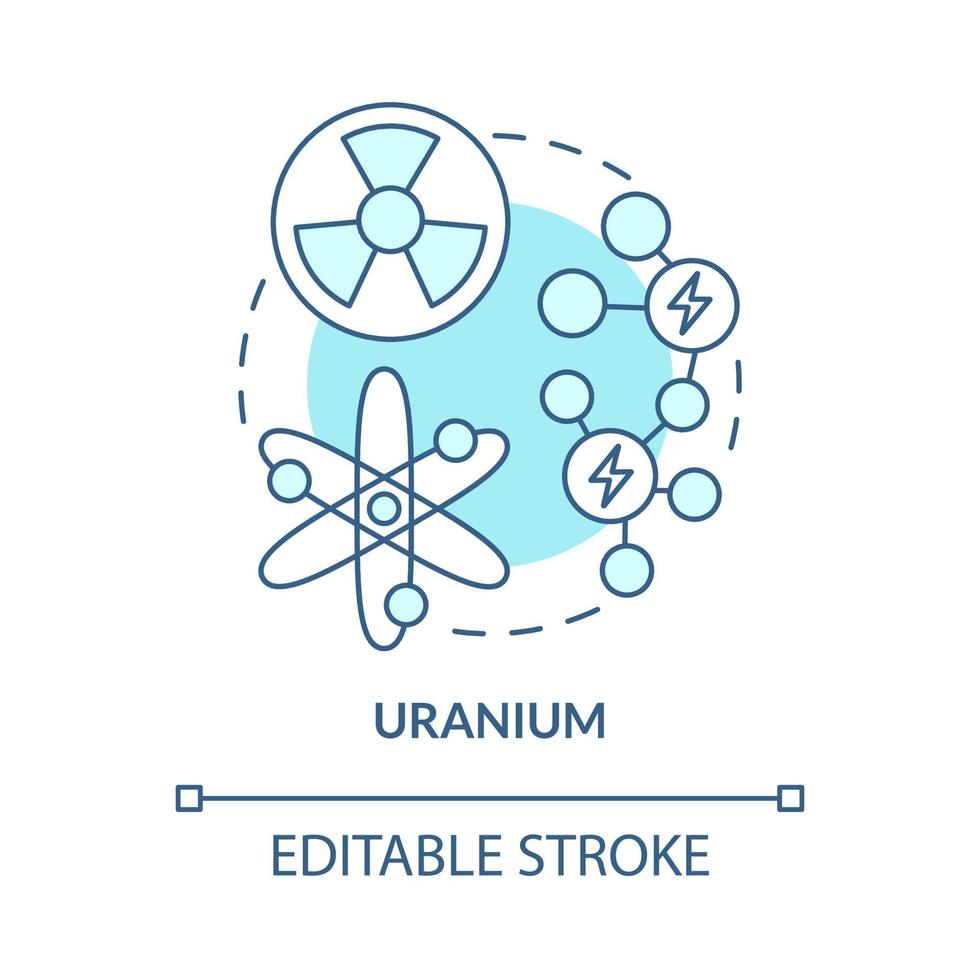 Uranium turquoise blue concept icon. Radioactive ore. Nonrenewable sources abstract idea thin line illustration. Isolated outline drawing. Editable stroke. Roboto-Medium, Myriad Pro-Bold fonts used vector