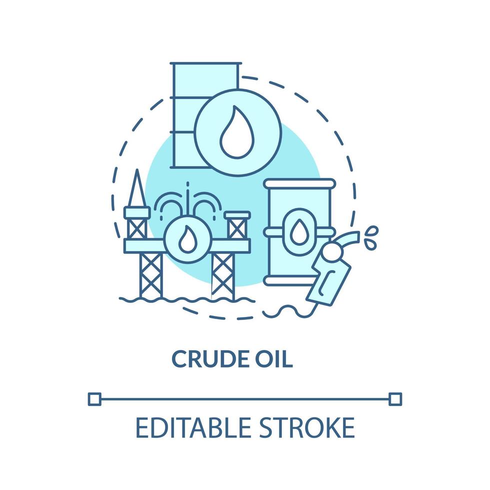 Crude oil turquoise blue concept icon. Fossil fuel. Nonrenewable sources abstract idea thin line illustration. Isolated outline drawing. Editable stroke. Roboto-Medium, Myriad Pro-Bold fonts used vector