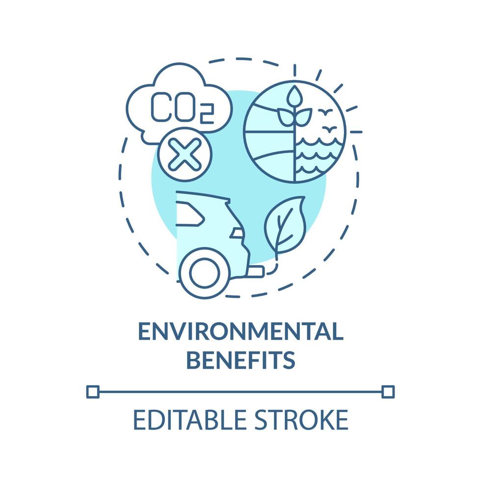 Environmental benefits turquoise blue concept icon. Renewable power producing abstract idea thin line illustration. Isolated outline drawing. Editable stroke. Roboto-Medium, Myriad Pro-Bold fonts used vector