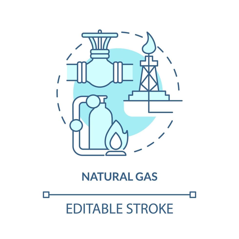 icono de concepto azul turquesa de gas natural. extracto de combustible fuentes no renovables idea abstracta ilustración de línea delgada. dibujo de contorno aislado. trazo editable. roboto-medium, innumerables fuentes pro-bold utilizadas vector