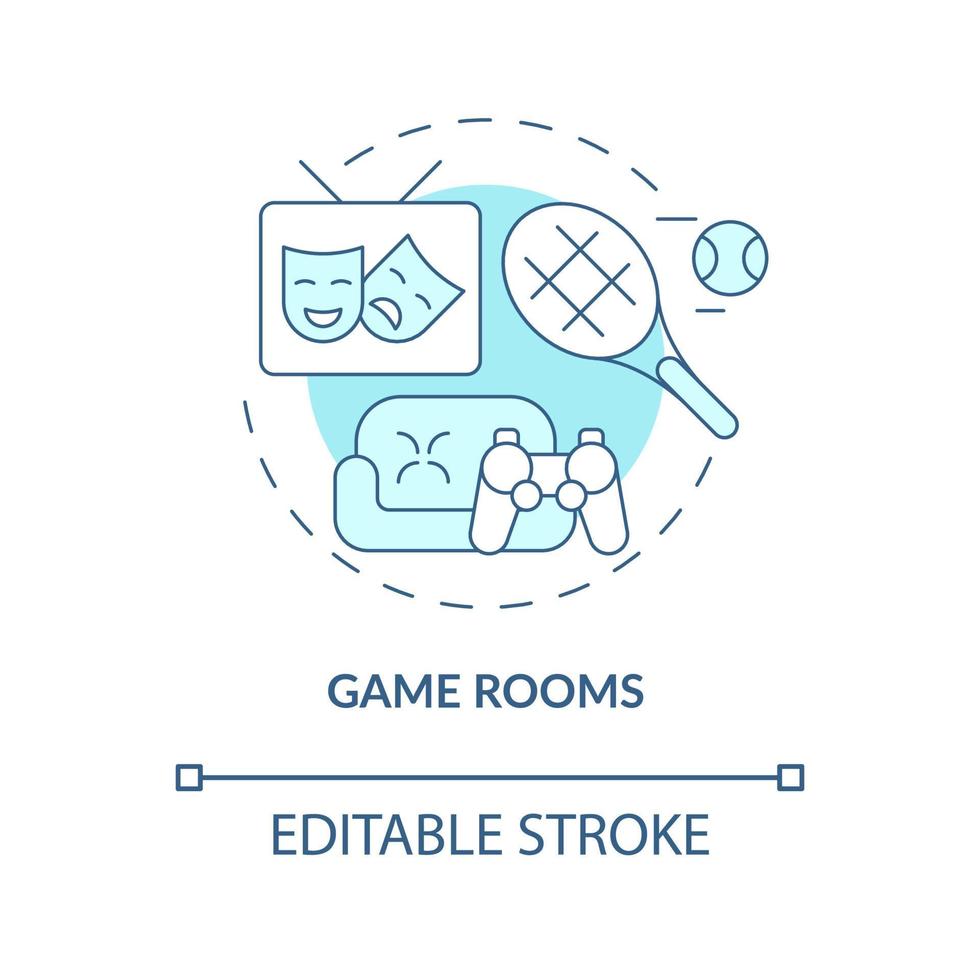 Arcade setup concept icon. Board and virtual games area. Job playroom abstract idea thin line illustration. Isolated outline drawing. Editable stroke. Roboto-Medium, Myriad Pro-Bold fonts used vector