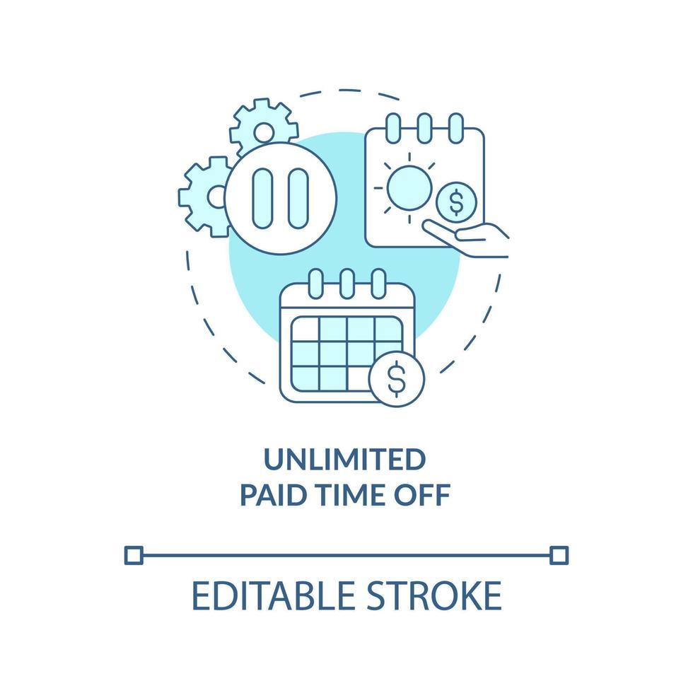 Unlimited vacation concept icon. Receiving salary during non work period abstract idea thin line illustration. Isolated outline drawing. Editable stroke. Roboto-Medium, Myriad Pro-Bold fonts used vector