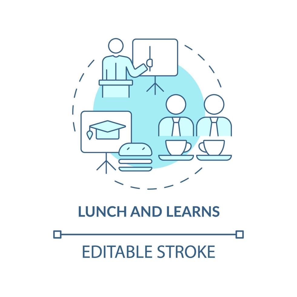 estudiando durante el icono del concepto de almuerzo. sesión de entrenamiento a la hora del almuerzo idea abstracta ilustración de línea delgada. dibujo de contorno aislado. trazo editable. roboto-medium, innumerables fuentes pro-bold utilizadas vector