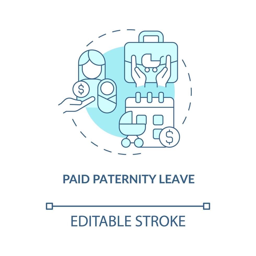 Compensated paternity leave concept icon. Fathers vacation for family reasons abstract idea thin line illustration. Isolated outline drawing. Editable stroke. Roboto-Medium, Myriad Pro-Bold fonts used vector