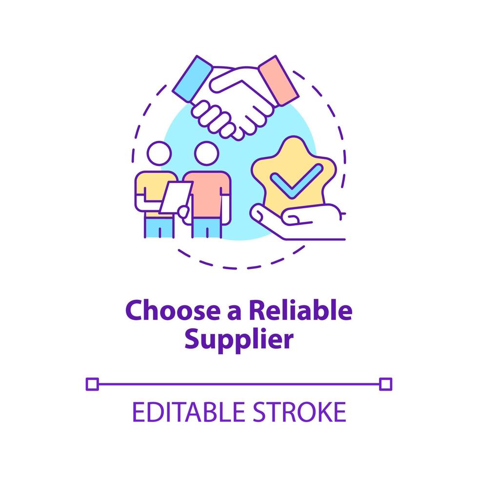 Choose reliable supplier concept icon. Trading partnership development. Distribution business start abstract idea thin line illustration. Vector isolated outline color drawing. Editable stroke