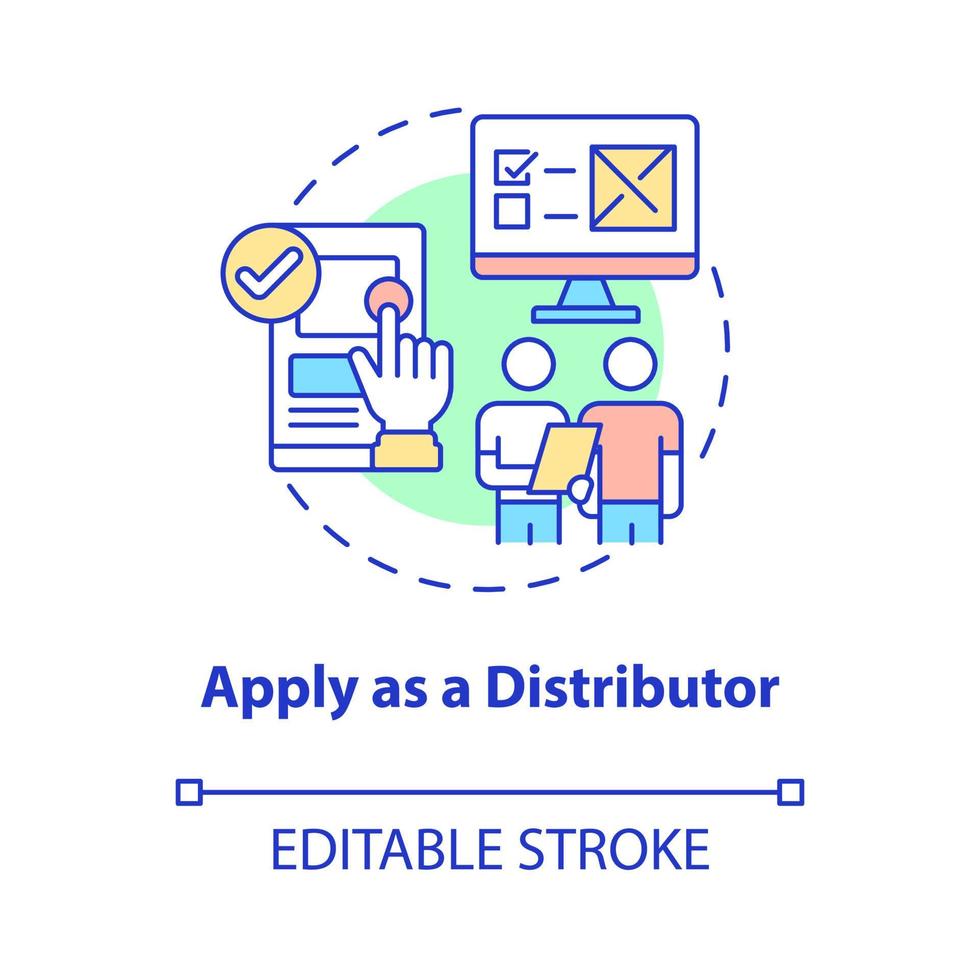 Apply as distributor concept icon. Build partners relationship with suppliers. Start business abstract idea thin line illustration. Vector isolated outline color drawing. Editable stroke