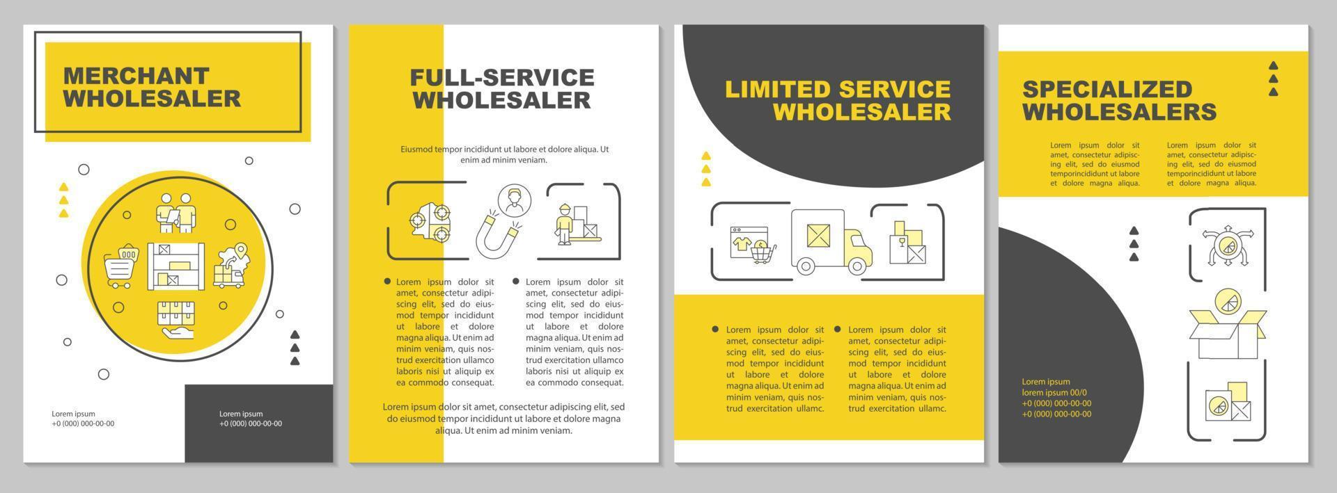 Types of wholesalers brochure template. Distribution business. Flyer, booklet, leaflet print, cover design with linear icons. Vector layouts for presentation, annual reports, advertisement pages