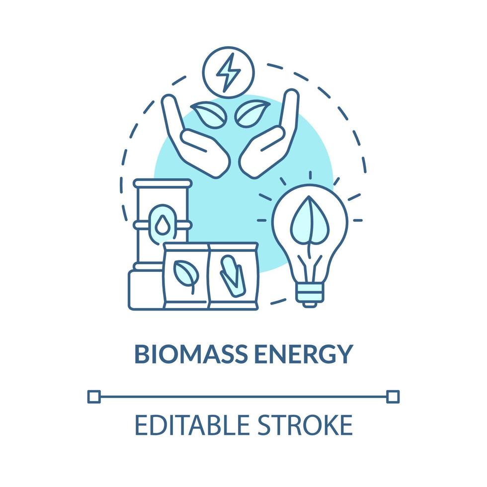 Biomass energy turquoise blue concept icon. Natural renewable materials power abstract idea thin line illustration. Isolated outline drawing. Editable stroke. Roboto-Medium, Myriad Pro-Bold fonts used vector