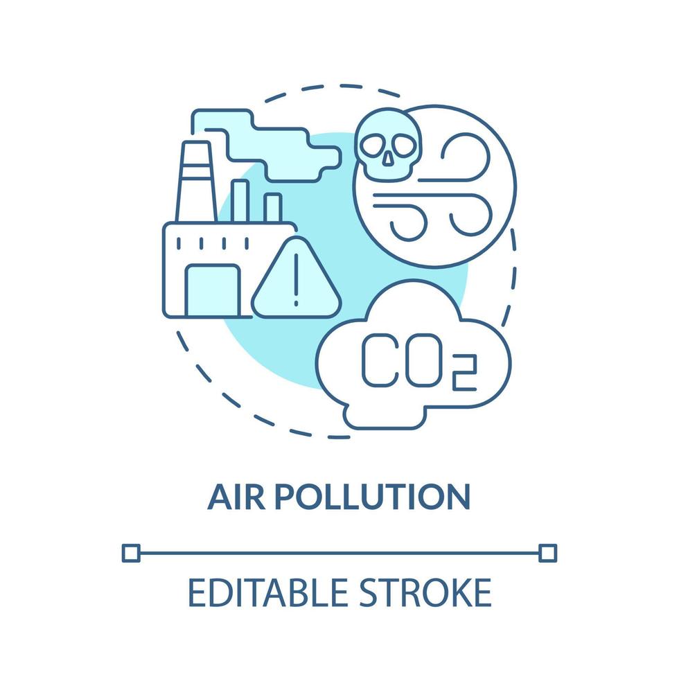 Air pollution turquoise blue concept icon. Ecology problem and pollution abstract idea thin line illustration. Isolated outline drawing. Editable stroke. Roboto-Medium, Myriad Pro-Bold fonts used vector