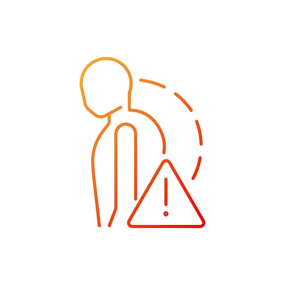Severe stiff scoliosis gradient linear vector icon. Rigid scoliosis. Complex spine curvature. Backbone deformity. Thin line color symbol. Modern style pictogram. Vector isolated outline drawing