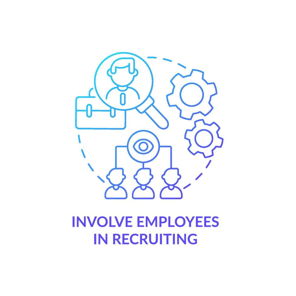 Involve employees in recruiting blue gradient concept icon. Attracting top talents abstract idea thin line illustration. Referral program for employees. Vector isolated outline color drawing