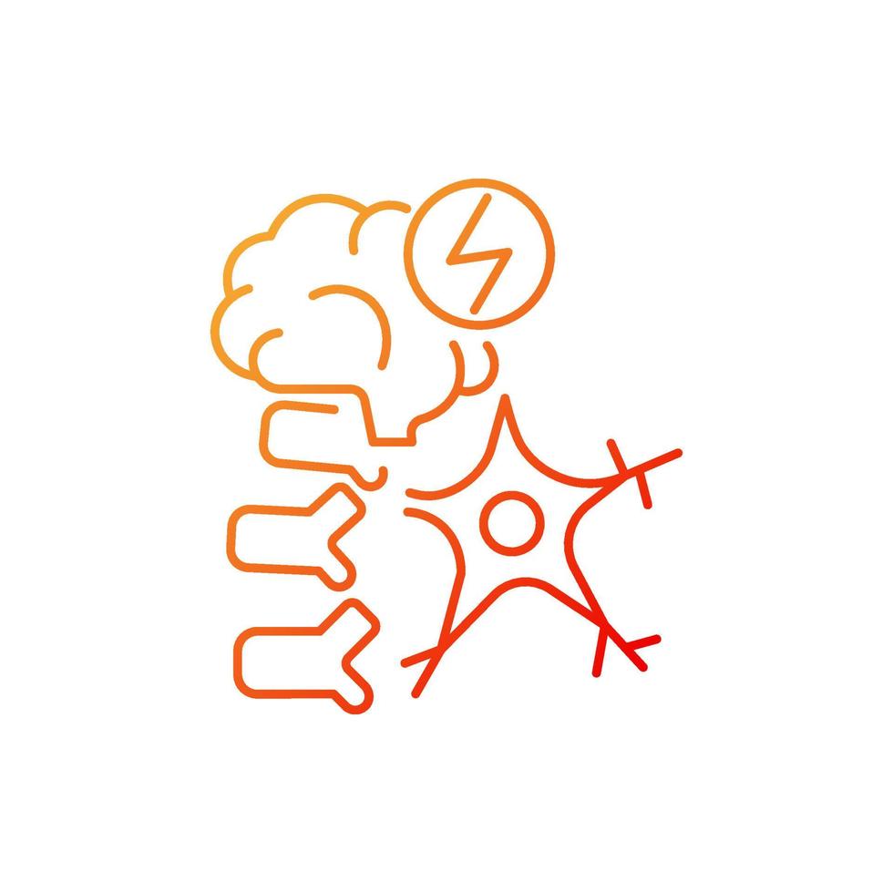 Neuromuscular gradient linear vector icon. Brain and nerve damage. Neurological disease. Spinal cord injury. Thin line color symbol. Modern style pictogram. Vector isolated outline drawing