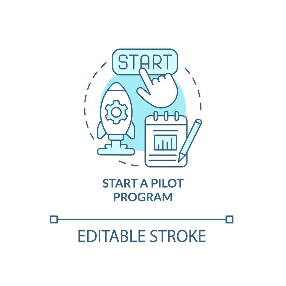 Launch a pilot program concept icon. Examine new technology. Analyze results. Small scale experiment abstract idea thin line illustration. Vector isolated outline color drawing. Editable stroke