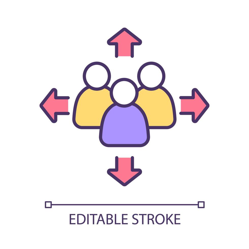 Expanding customer base RGB color icon. Networking and communicating in community. Successful marketing strategy. Isolated vector illustration. Simple filled line drawing. Editable stroke