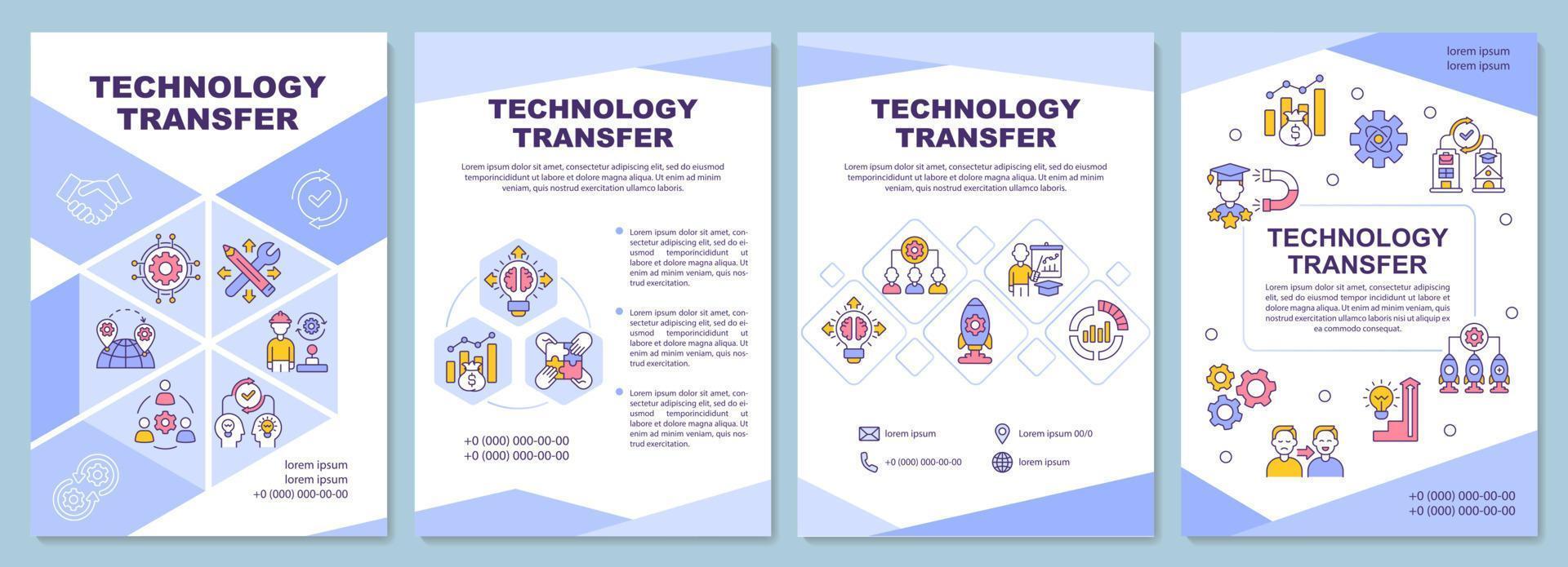 Technology transfer brochure template. Sharing knowledge and skills. Flyer, booklet, leaflet print, cover design with linear icons. Vector layouts for presentation, annual reports, advertisement pages