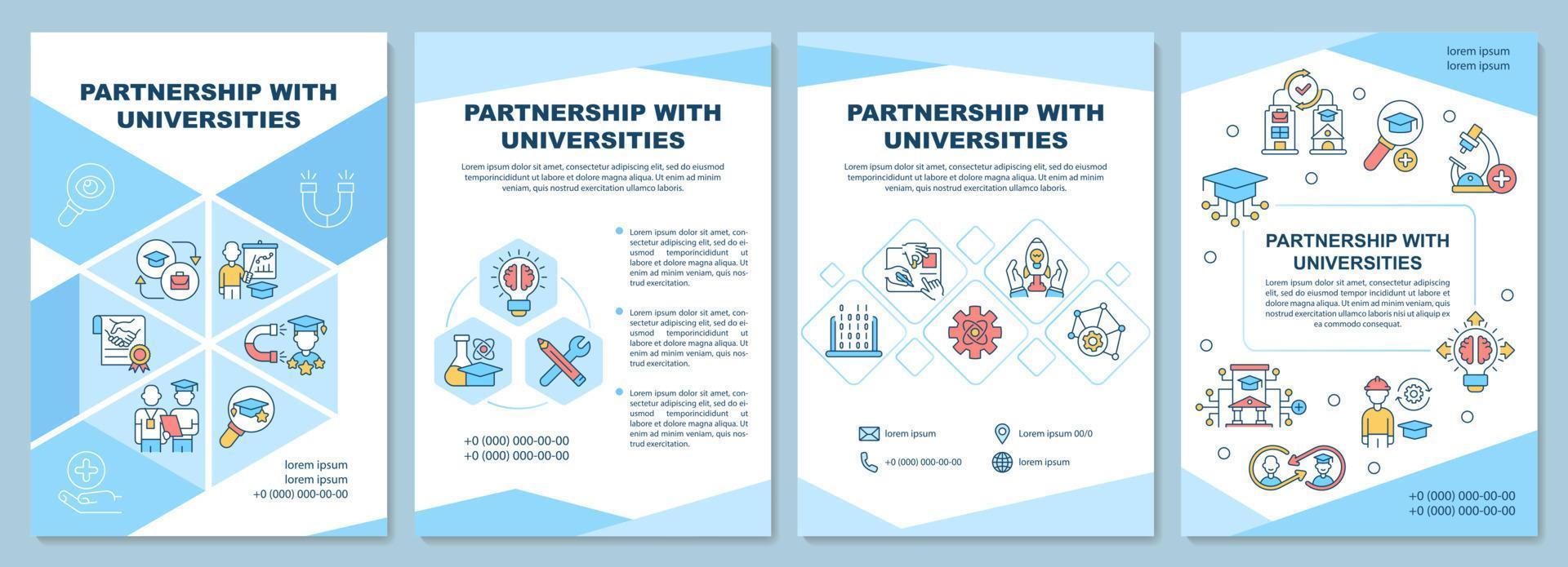 Partnership with universities brochure template. Career opportunity. Flyer, booklet, leaflet print, cover design with linear icons. Vector layouts for presentation, annual reports, advertisement pages