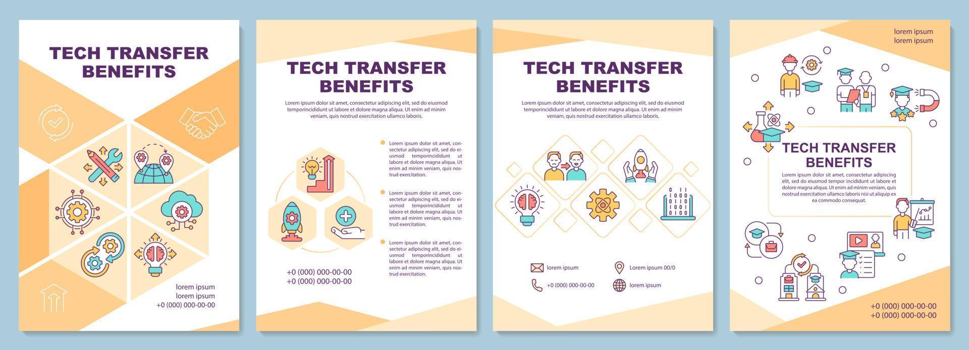 Tech transfer benefits brochure template. Partnership advantages. Flyer, booklet, leaflet print, cover design with linear icons. Vector layouts for presentation, annual reports, advertisement pages