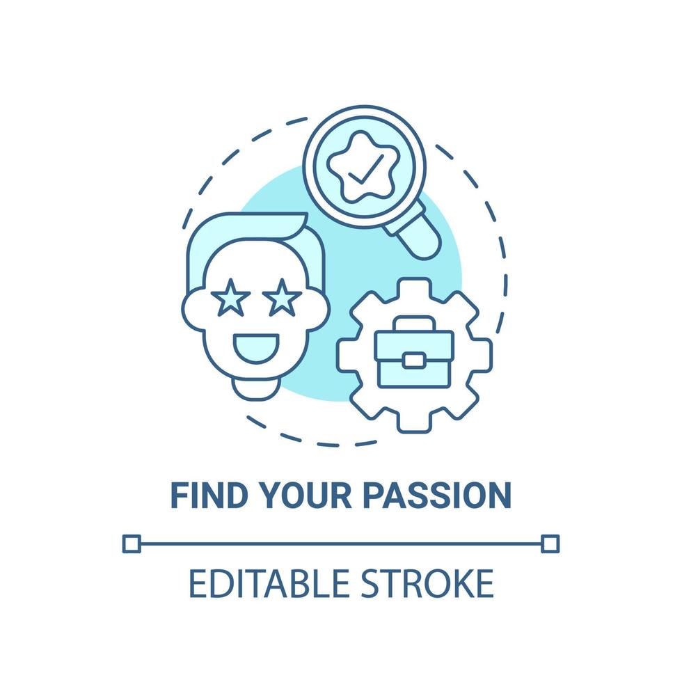 Find your passion blue concept icon. Social entrepreneurship abstract idea thin line illustration. Launch startup. Motivation and incentive. Vector isolated outline color drawing. Editable stroke