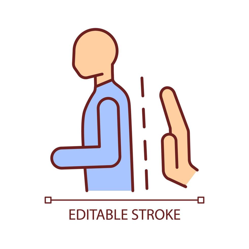 icono de color rgb del método schroth. Tratamiento no quirúrgico de la escoliosis. Ejercicio de corrección de columna curva. posición natural de la columna vertebral. ilustración vectorial aislada. dibujo de línea rellena simple. trazo editable vector