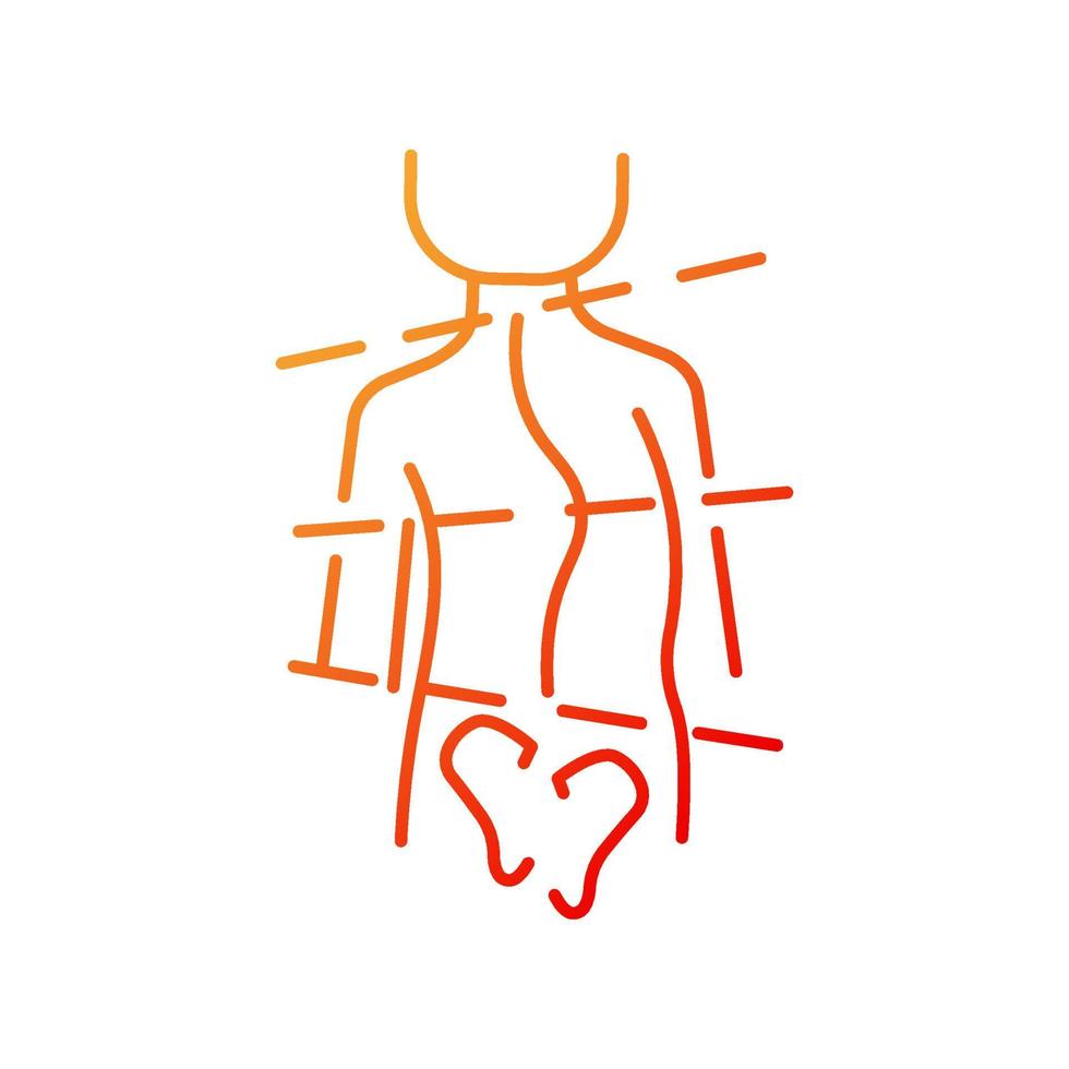 Idiopathic scoliosis gradient linear vector icon. Spine abnormal curvature. Backbone deformation. Spinal problems. Thin line color symbol. Modern style pictogram. Vector isolated outline drawing