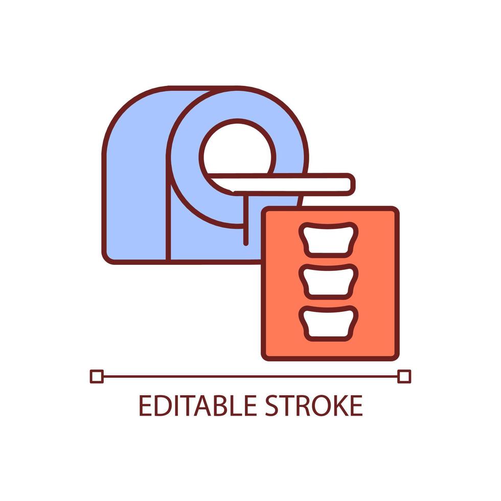 MRI scans RGB color icon. Disease testing. Medical technology. Patient condition diagnosis. Magnetic resonance imaging. Isolated vector illustration. Simple filled line drawing. Editable stroke