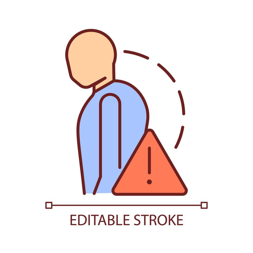 Severe stiff scoliosis RGB color icon. Rigid scoliosis. Extremely complex spine curvature. Backbone rounded deformities. Isolated vector illustration. Simple filled line drawing. Editable stroke