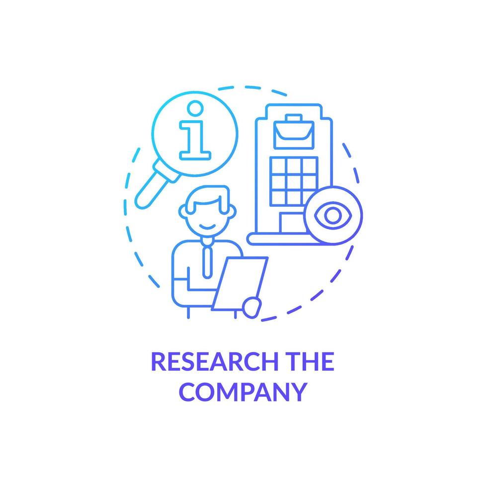 Research company blue gradient concept icon. Preparing for interview abstract idea thin line illustration. Job position. Know info about organization. Vector isolated outline color drawing