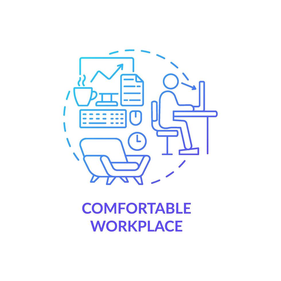 Comfortable workplace blue gradient concept icon. Employee perks and benefits abstract idea thin line illustration. Workspace environment. Office for employees. Vector isolated outline color drawing