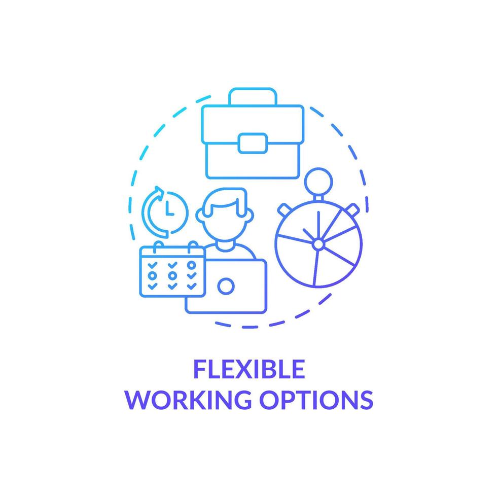 Flexible working options blue gradient concept icon. Employee perks abstract idea thin line illustration. Remote working at home. Office workplace. Vector isolated outline color drawing