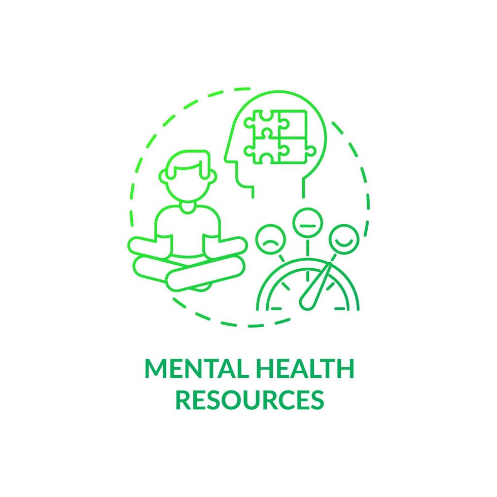 Mental health resources green gradient concept icon. Employees benefits abstract idea thin line illustration. Wellbeing at work. Job satisfaction. Vector isolated outline color drawing