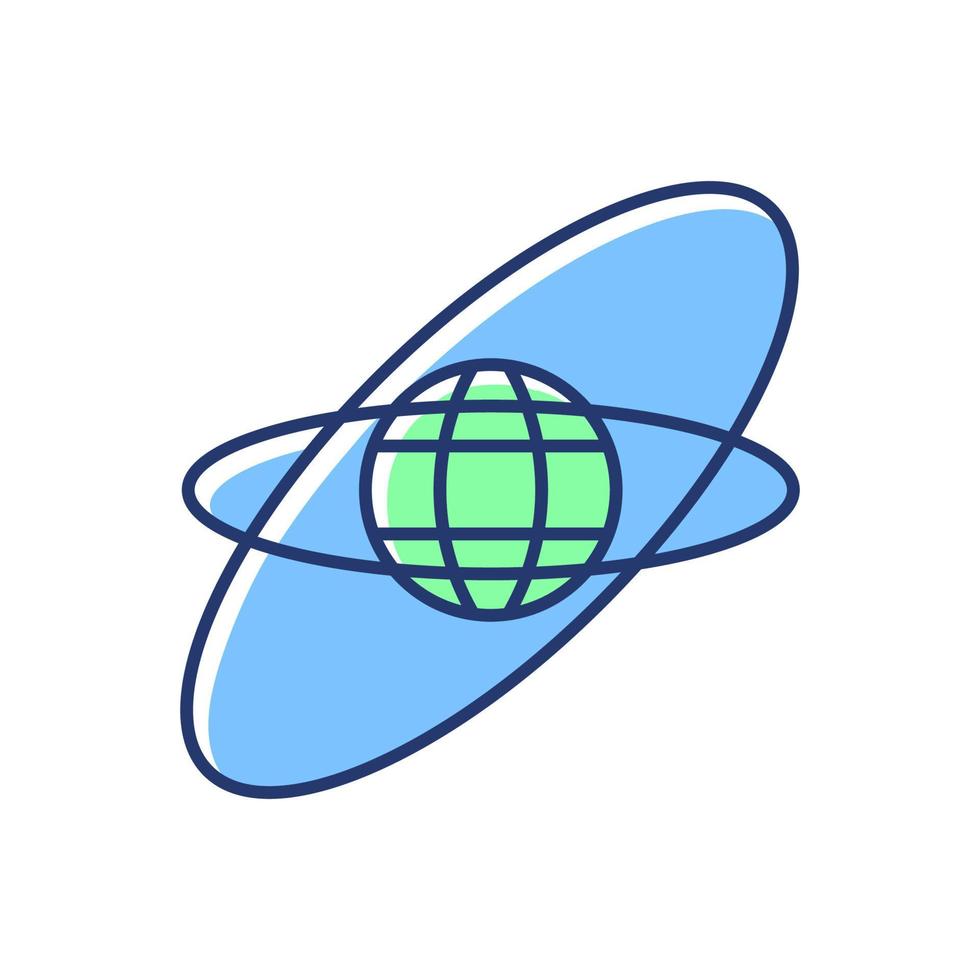 Satellite orbits, trajectories blue, green RGB color icon. Low, Medium, High Earth orbit. Thin line customizable illustration. Isolated vector illustration. Simple filled line drawing