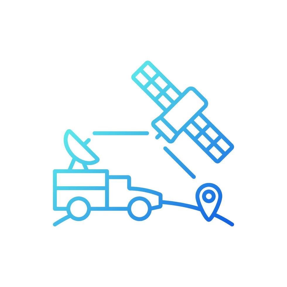 Military use of satellites gradient linear vector icon. Signal receiving dish satelite. Military communication. Thin line color symbol. Modern style pictogram. Vector isolated outline drawing