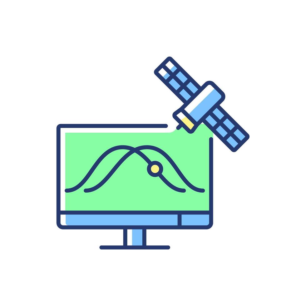 rastreo satelital azul, icono de color rgb verde. Observación de órbitas de satélites artificiales. ilustración personalizable de línea delgada. ilustración vectorial aislada. dibujo lineal relleno simple vector