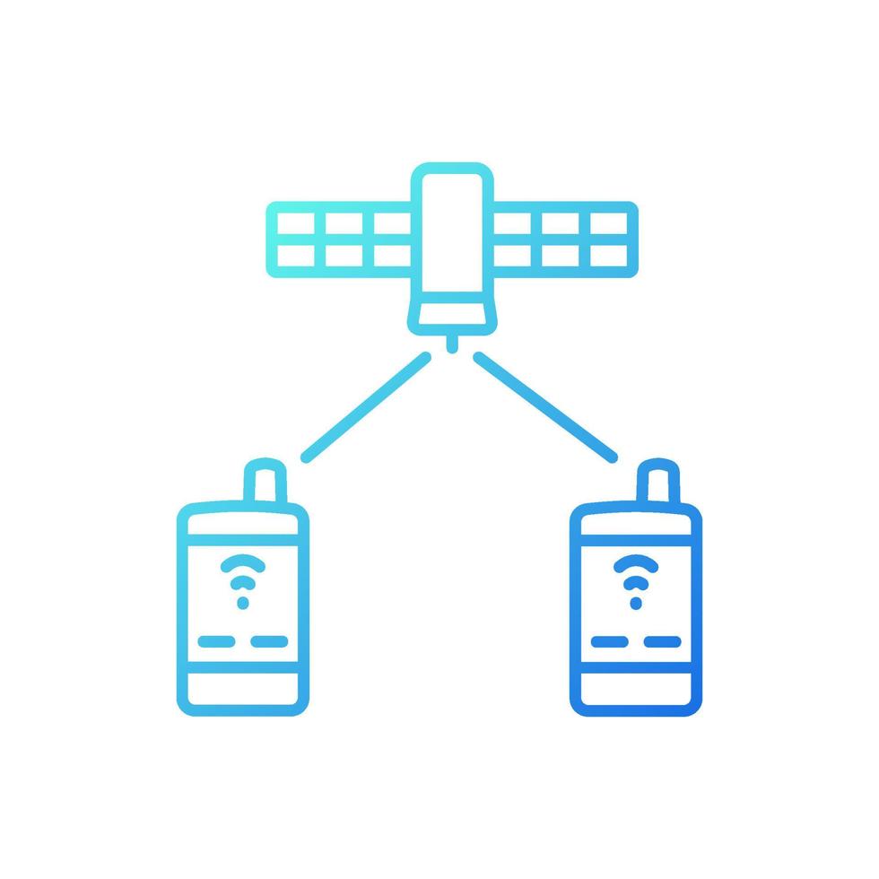 Satellite telephony gradient linear vector icon. Phones receive signal from satelite. Communications network. Thin line color symbol. Modern style pictogram. Vector isolated outline drawing