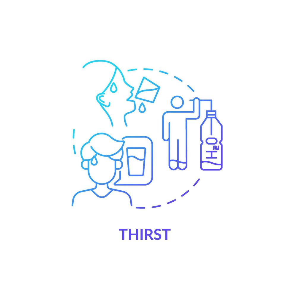 Thirst blue gradient concept icon. Excessive thirst is diabetes sign. Fluid balance in body. Dehydration sign abstract idea thin line illustration. Vector isolated outline color drawing.