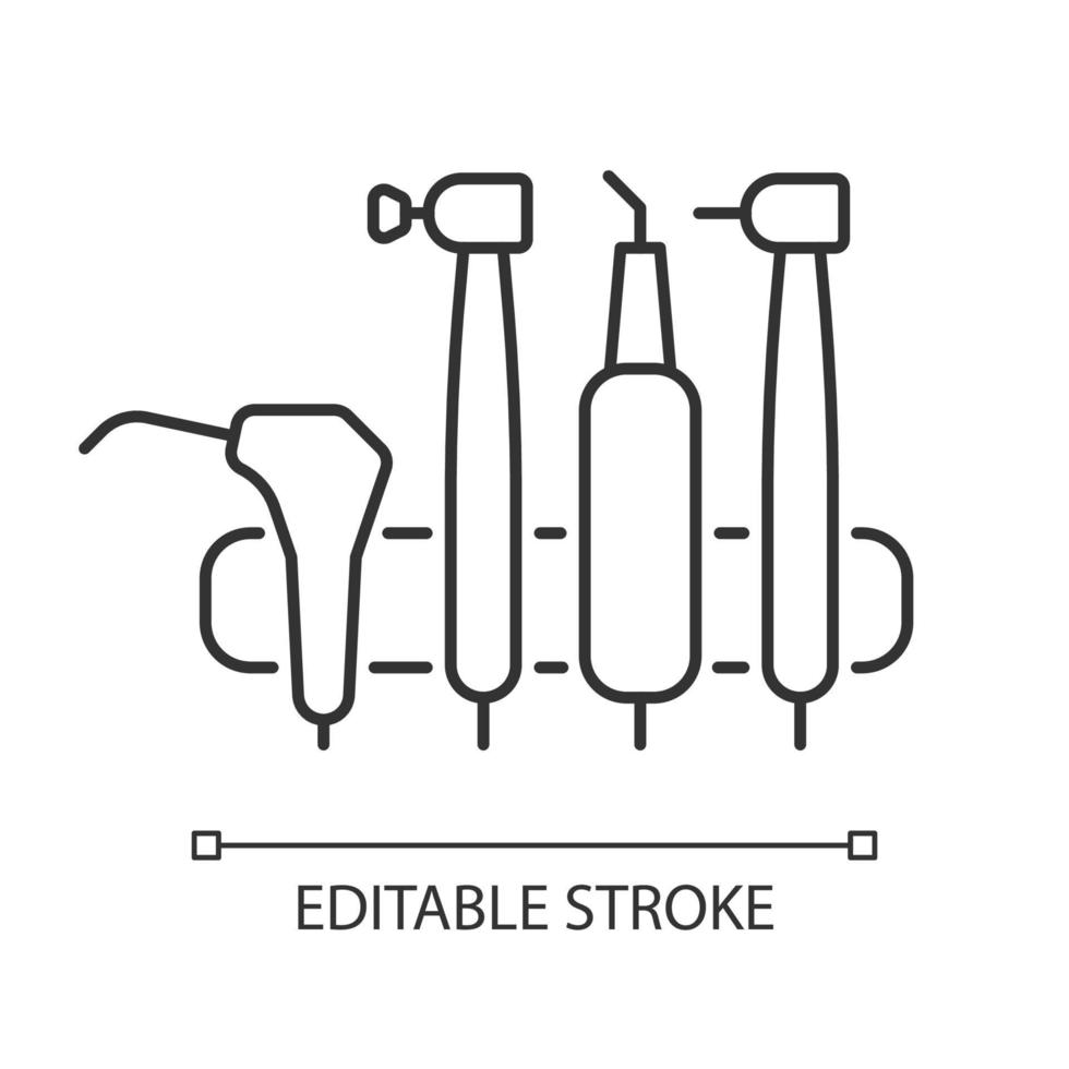 icono lineal de la unidad de máquina dental. herramientas médicas para dentista. instrumentos de ortodoncia. ilustración personalizable de línea delgada. símbolo de contorno dibujo de contorno aislado vectorial. trazo editable vector