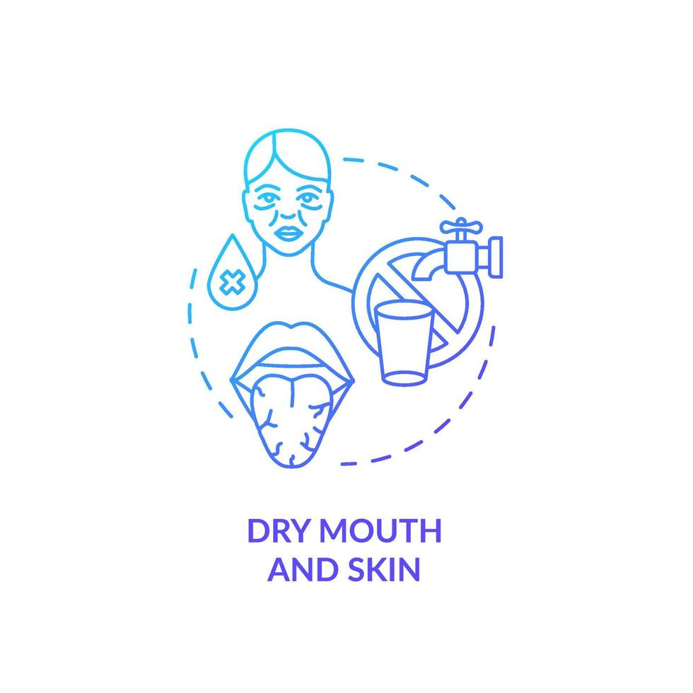 Dry mouth and skin blue gradient concept icon. Dehydration causes and symptoms. Saliva deficiency. Body fluid loss abstract idea thin line illustration. Vector isolated outline color drawing.