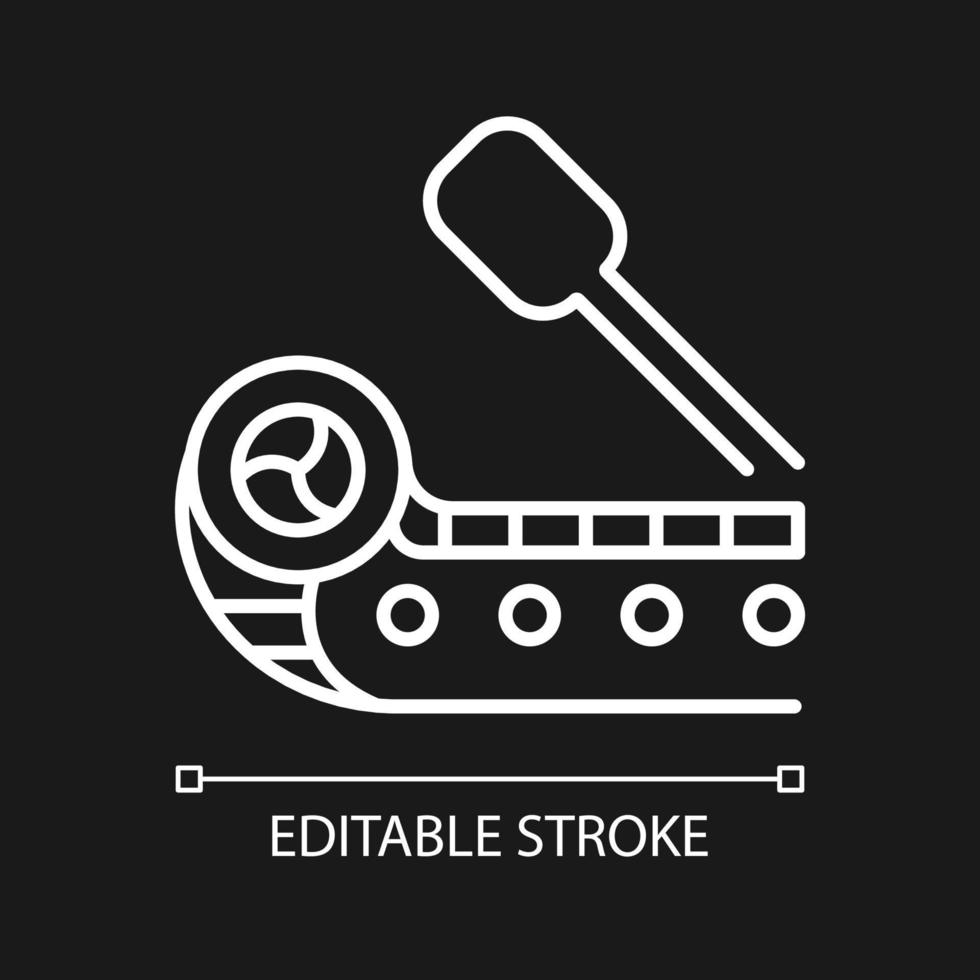Indigenous culture white linear icon for dark theme. Canoe. Crafted boat for voyage and fishery. Thin line customizable illustration. Isolated vector contour symbol for night mode. Editable stroke