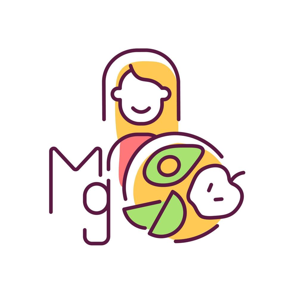 Magnesium RGB color icon. Products that content mg. Panic attack treatment and prevention. Panic disorder medication counseling. Isolated vector illustration. Simple filled line drawing